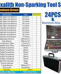 Image of Non Sparking Tool Set 24 Piece Aluminum Bronze Spark Free Kit with various tools and aluminum alloy box.