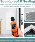 Top Shelf Insulated Drywall Access Panel With Hella Quiet Soundproof Design And Heavy Duty Aluminum Alloy Inspection Hatch Cover For Attic Wall Plumbing Access Door 30X56 Inches with honeycomb panel and sound meter.