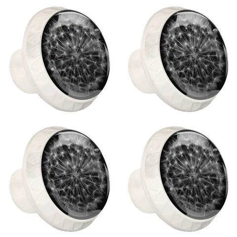 4 Pack 1.37 Inch Round Cabinet Knobs In White With Dandelion Design Drawer Pulls, includes stainless steel screws