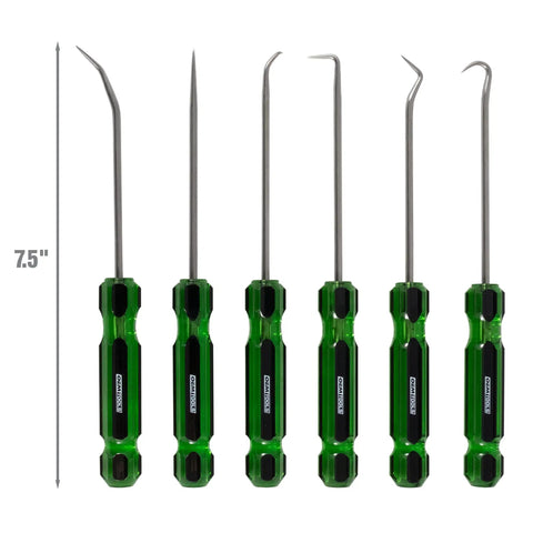 Six Piece Hook And Pick Set With Acetate Handle For Mechanics Car Repair Gasket And Hose Removal, 7.5-inch stainless tools