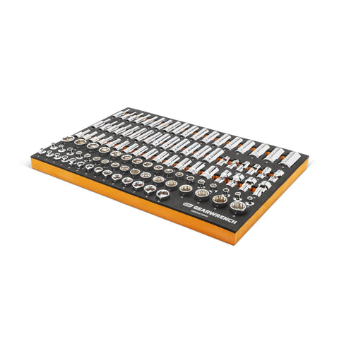 104 Piece Three Eighths Inch Drive Master Metric Socket Set With Foam Storage Tray Includes 6 And 12 Point Sockets In Standard And Deep