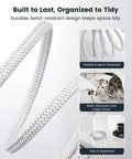 Close-up of white 10 Ft 360 Degree Rotating Flat Plug Extension Cord with braided design, showing flexibility and durability.