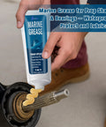 Marine grease tube being applied to a boat propeller shaft bearing; 200 ml.
