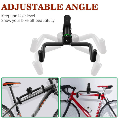 Adjustable Bike Wall Mount Rack for Garage Storage Horizontal Bike Hanger With 8.9 To 12.5 In Arm Angles displaying arm adjustments