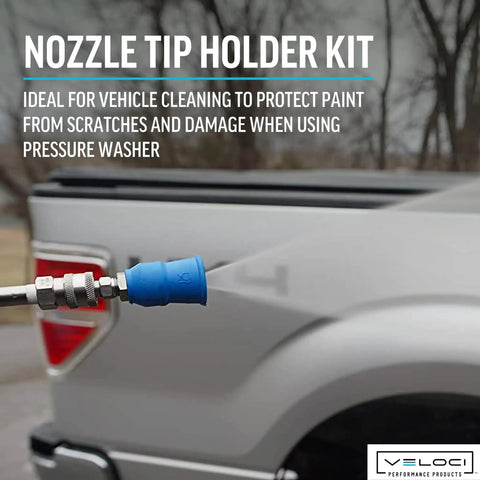 AcquaLine Pressure Washer Nozzle Guards With Protector Holder And One Quarter Inch Quick Coupler attached to vehicle