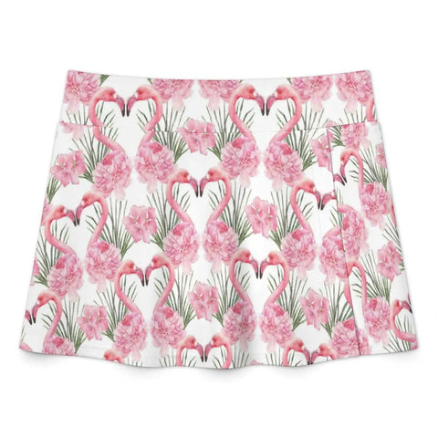 Two Piece Swimsuit Set For Women With Short Skirt Green Leaves And Pink Flamingo Floral Print Quick Dry Beachwear