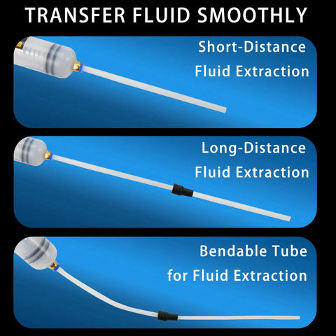 Heavy Duty 200 Cc Automotive Fluid Extractor Pump With Hose Lightweight Oil Suction Tool For Transmission And Brake Fluid Upgraded Sealed Design showing different tube lengths.