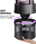 Outdoor Mosquito Trap With Lighting And Sleep Timer That Attracts Mosquitoes Flies Moths Gnats Wasps Beetles And No See Ums Indoor Or Outdoor Bug Zapper With 395nm UV Light For Fast Quiet Hassle Free Catch showing detachable insect catch basket for easy disposal.