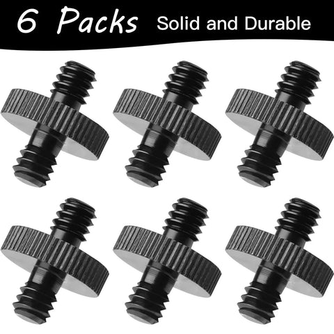 Built Like A Tank Aluminum Alloy 1/4 Inch Male To Male Threaded Tripod Screw Adapter Double Head Stud For Cage Rig Light Stand Monopod Mount Converter 6 Pack Black - six durable black adapters.