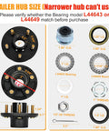 Beefed Up 5 Lug Trailer Hub Kit 4.5 Inch Pattern Fits 1 Inch And 1-1/16 Inch Straight Spindles Up To 2000 Lbs Great For Boat Trailers With L44643 Bearings, featuring dimensions and components layout.
