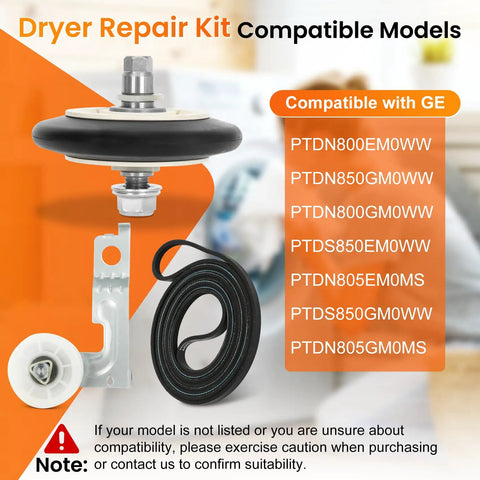 Dryer Repair Kit With Drum Roller Belt And Idler Pulley Replacement For Most Dryers Includes WE03X10008 WE12X10011 And WE12X10013 Compatible with GE PTDN800EM0WW