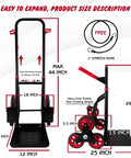 Stair Climber Hand Truck Dolly with Telescoping Handle Heavy Duty 440 Lb Capacity 3 Wheel Folding Design size and features chart