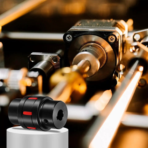 Flexible Jaw Shaft Coupling For 12mm To 15mm Bore, 40mm Diameter 45 Steel Motor Connector, High Torque Shaft Coupler For 3D Printers, CNC Machines, Servo And Stepper Motors mounted on a motor shaft