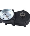 Close-up of 49Cc 4 Stroke Gearbox With Double Chain Clutch Drive for mini off-road bike, aluminum alloy steel construction.