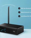 XLR Bluetooth Receiver V5.1 with LDAC and aptX HD, Built In ESS DAC, showing high gain antenna and range specs
