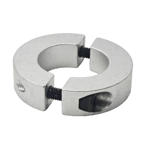 0.98 Inch Bore Aluminum Shaft Collar Double Split Two Piece Clamping Collar With Set Screw in silver, close-up view