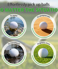 Golf balls in water, sand, marshland, and grass showing use of 9 Foot Telescopic Golf Ball Retriever With Heavy Duty Stainless Steel Shaft
