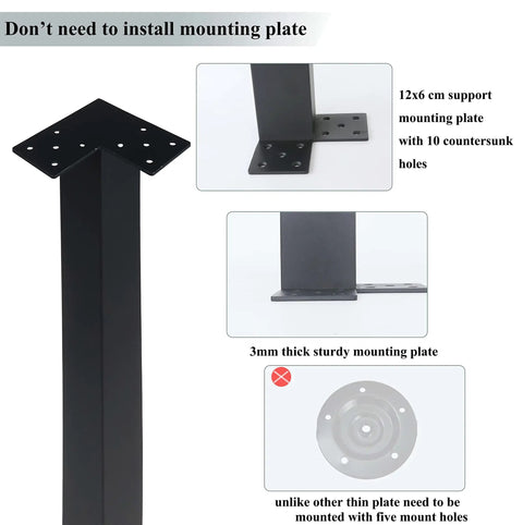Heavy Duty Adjustable Table Leg Set Of 4, 28 Inch Square Metal Desk And Coffee Table Legs, detailed mounting plate view.