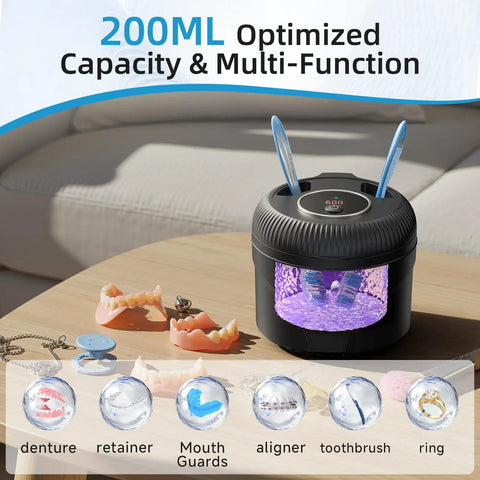Premium Ultrasonic Retainer Cleaner Machine, 45KHz Dental Pod for Dentures and Jewelry with 200ml capacity.