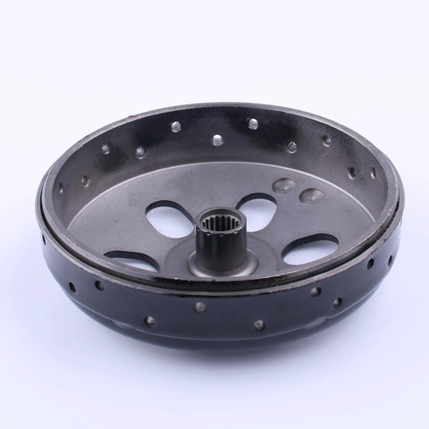 High Performance Racing Clutch Assembly With Bell for GY6 engines, 19 splines bell, 138mm OD, metal construction, side view