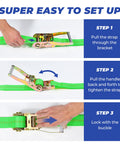 Setting up Heavy Duty Car Trailer Tie Down Straps With Snap Hooks And Ratchet Straps For Cars, Trucks, And UTVs, 10000 Lb Break Strength