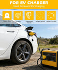 Nema L14 To 14 50 R Adapter For Ev And Rv Setup Twist Lock Generator Power Cord Connector charging an EV in a campground.