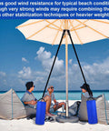 Two Pack 10L Beach Umbrella Sand Bags With 50x18 Cm Fillable Anchors Heavy Duty 600D Oxford 10-15 Kg Load Capacity in use at beach