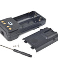 Built Tough 2X18650 Battery Case Compatible With Motorola Two Way Radios Xpr7350 Xpr7550 showing disassembled parts, including screws.