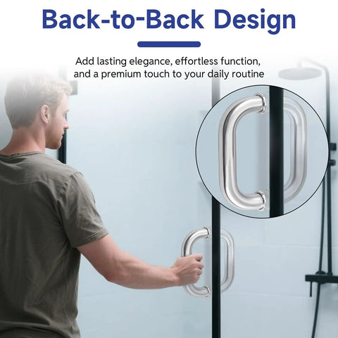 Six Inch Center To Center Glass Shower Door Handle Fits One Quarter To One Half Inch Thick Glass Brushed Nickel Finish Easy DIY Install back-to-back on glass door