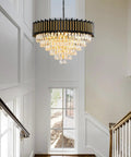 3 Tier Black And Gold Crystal Chandelier Pendant Light Fixture for Living Room Dining Room Kitchen Foyer Bedroom and Entryway