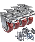4 Inch Heavy Duty Swivel Caster Wheels Set Of 4 With Brakes And Locks For Furniture Tables Carts And Workbenches 360 Degree Rotation Lockable Plate Caster Wheels Includes Screws Load Capacity 2200lbs