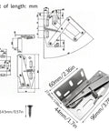 Technical drawing and measurements of Go To 45 Degree Tip Out Hinge Set For Kitchen Sink Front Drawers Folding Sofa And Bathroom Cabinets Nickel Plated Steel Spring Hinges Rust Resistant Durable Hardware 4 Piece Pack