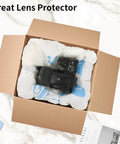 Open box with camera surrounded by 4Pcs 14x16 Inch Expanding Foam Packaging For PCs And Valuables, cushioning fragile items.