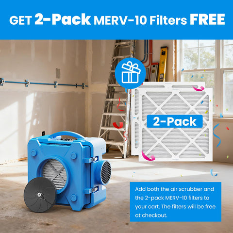 MERV-10 Filter Replacement Set For S-550 Air Scrubber, 2-Pack, synthetic fiber media displayed in a room