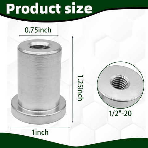 Heavy Duty Steel Weld Nuts 4 Pack Featuring 1/2-20 Thread And Extended Step Design For Chassis Fabrication showing dimensions.