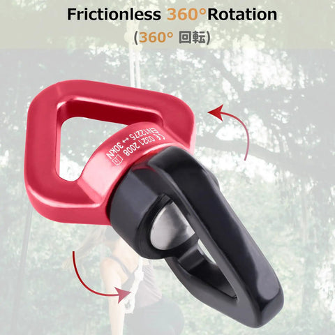 Heavy Duty 30KN Tree Swing Swivel Spinner shows frictionless 360° rotation with durable aluminum alloy hook.
