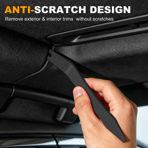 Hand using Your Go To Auto Trim Removal Tools Kit For Car Interiors And Dash Panels No Scratch Plastic Pry Tools For Stereo Install