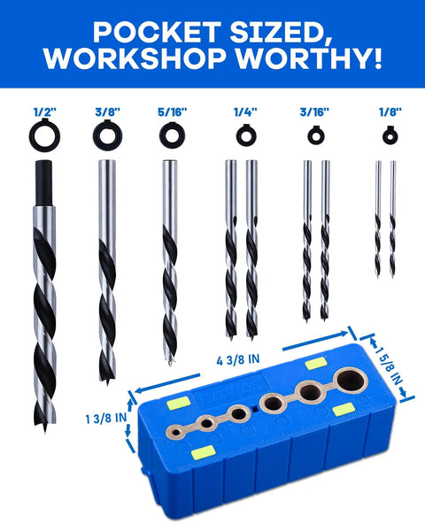 Drill Block Guide Set For Straight Holes With 9 Brad Point Bits And 6 Depth Collars Pro Grade Complete Woodworking Kit