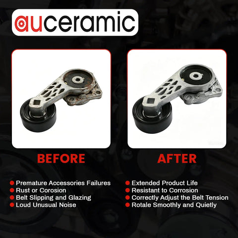 Premium Drive Belt Tensioner Idler Pulley Serpentine Kit For 05-10 Ford F150 And 09-14 Expedition With Big Block Engines To Fix Noisy Whining And Keep Your Ride Running Smooth Like New Without Any Dreadful Stops Or Screeching Sounds While Out On The. before and after serpentine tensioner idler pulley set, cast metal with black pulley