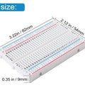 Detailed view of single breadboard with dimensions from Six-Piece 400-Pin Solderless Breadboard Set For DIY Prototyping
