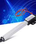 12V Micro Linear Actuator With 100mm Stroke, 8mm Per Second Travel, 70N Force, low noise, shown against blue digital background