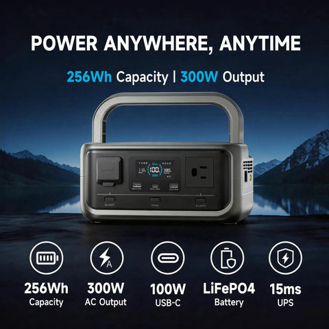 Road Ready Portable Solar Generator With 1056 Wh LiFePO4 Battery And 1600 W Ac Output Packs Serious Juice Via Foldable 100 Watt Panel close-up view with display and ports.