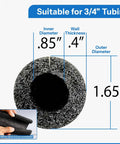 Cross-section of 12 Pack Foam Insulated Pipe Covers, 3 Feet Long Each, Pre-Slit For Quick Easy Install On Copper One-Half Inch, Iron Three-Eighths Inch And PVC Pipes, Keeps Pipes Warm In Cold Weather And Cuts Heat Loss, showing dimensions for 3/4 inch tubing suitability.