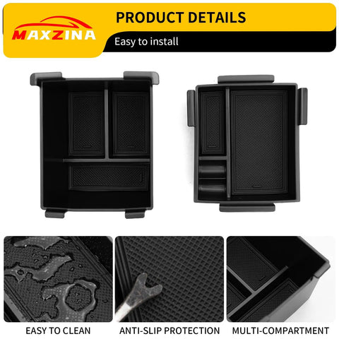 Ford Maverick Center Console Organizer Tray with silicone pad, ABS plastic material, top and bottom view, easy to clean, anti-slip.