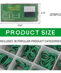 270 Piece Car AC O Ring Kit With 18 Sizes Copper Seals for auto air conditioning repair in storage box, 270 pcs labeled compartments