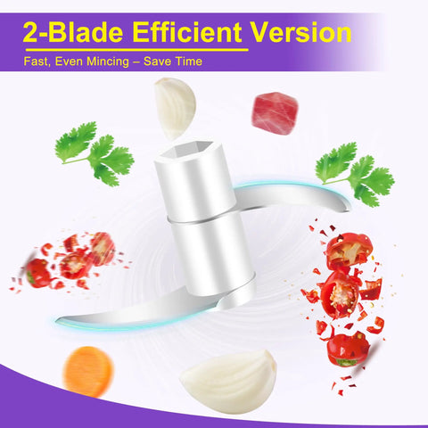 Premium Electric Garlic Chopper 100Ml Mini Food Processor With 304 Stainless Steel Blade and Safety Lock, 2-blade design for efficient mincing.