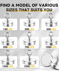 Various sizes of Beast Neodymium Fishing Magnet 60 mm Diameter Delivers 500 Lb Pull With Eyebolt And Countersunk Hole For River Retrieval