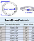 Dimensions of Heavy Duty 360 Degree Round Table Swivel Base Aluminum Alloy Turntable Bearing with size specs chart