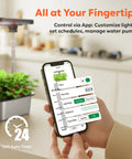 Smartphone app controlling Indoor Hydroponics Growing System Kit With 15 Pods, 36W Full Spectrum LED Grow Light, in kitchen setting