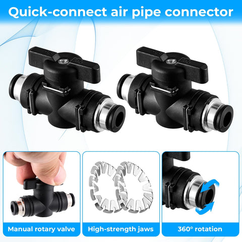 Three Pack One Quarter Inch Push To Connect Ball Valve Fittings For Pneumatic Air Lines with manual rotary valve and 360° rotation